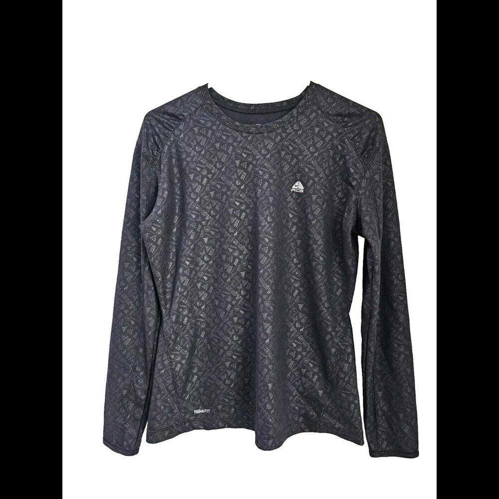 Nike Dri-Fit Womens ACG Embossed Jacquard Knit Allover Logo Black Shirt M